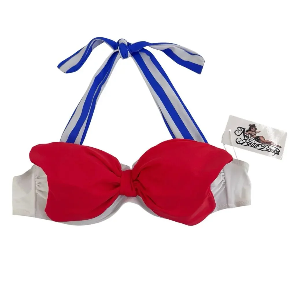 Ms Bettie Bangs Sailor Bikini Top Pin Up Retro Nautical Red Blue Large summer - Picture 2 of 7